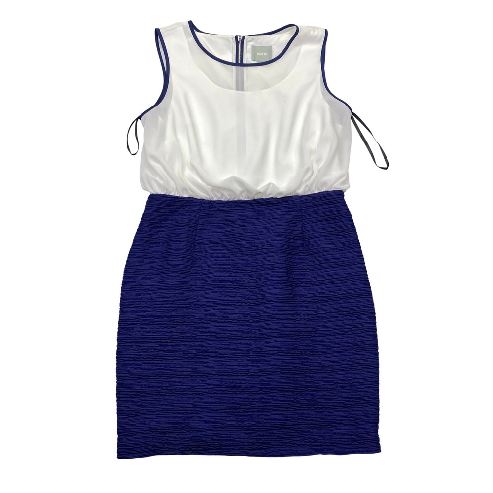 Maeve Anthropologie Colorblock Sleeveless Dress White Blue Textured 12P Festive